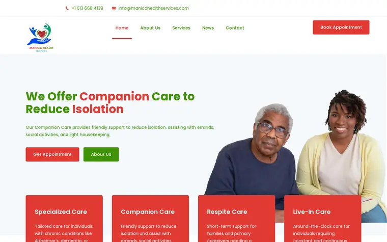 The Manica Health Services website as it looks today